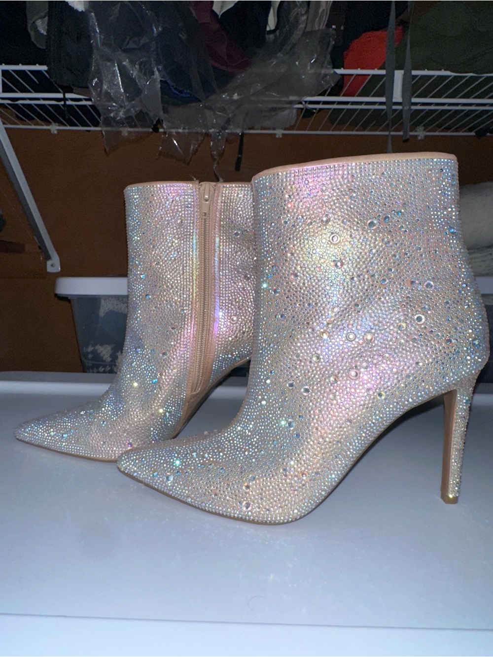 INC International Concepts Iridescent Crystal Nude Ankle Booties